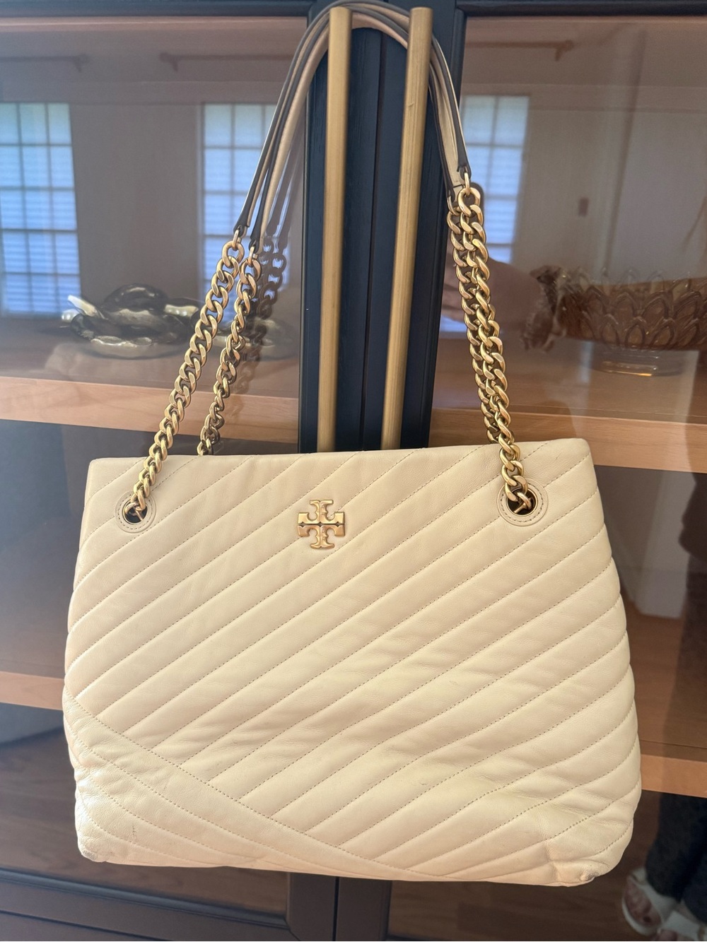 Tory Burch Cream Quilted Leather Chain-Handle Shoulder Bag